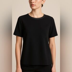 Madewell Womens Button Back Top Sz Small Black Silk Trim Crepe Blouse Minimalist